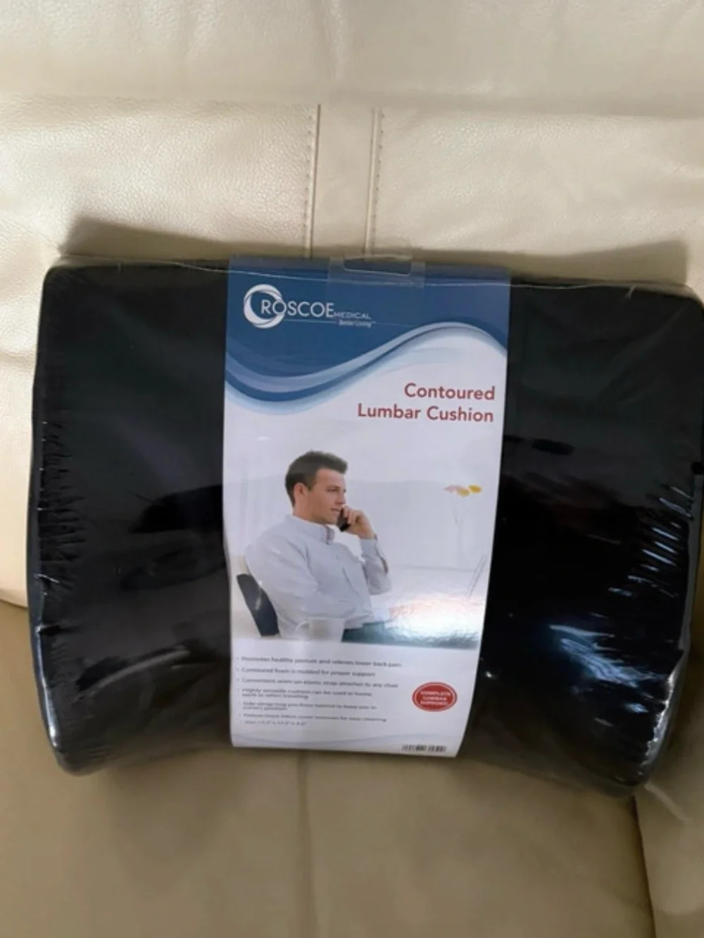 NEW Roscoe Medical Contoured Lumbar Cushion Back Support Pillow - Black